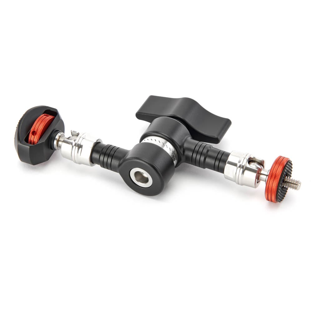 3-Legged-Thing Pivot 150 mm Magic Arm in Lava (black with orange accents), articulated arm with ¼″-20 screws and central lock knob.