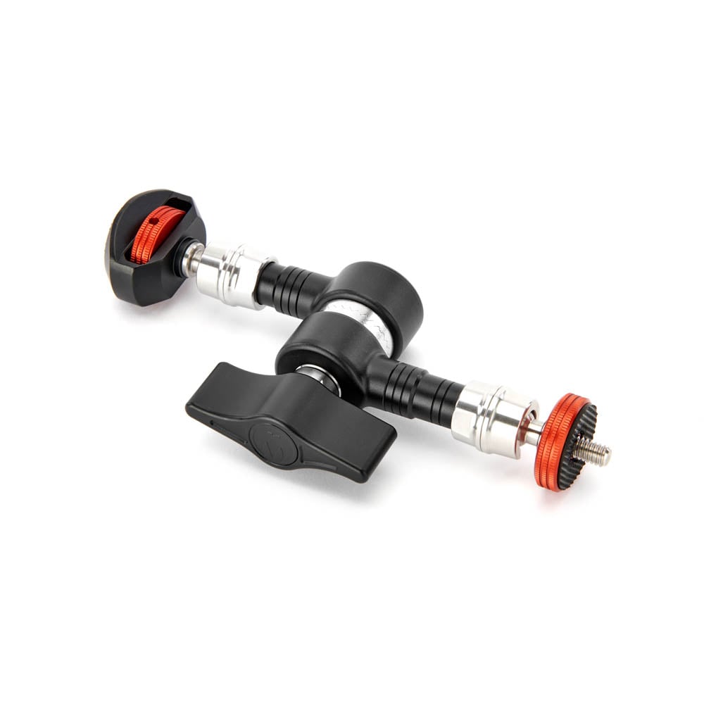 3-Legged-Thing Pivot 150 mm Magic Arm in Lava (black with orange accents), articulated arm with ¼″-20 screws and central lock knob.