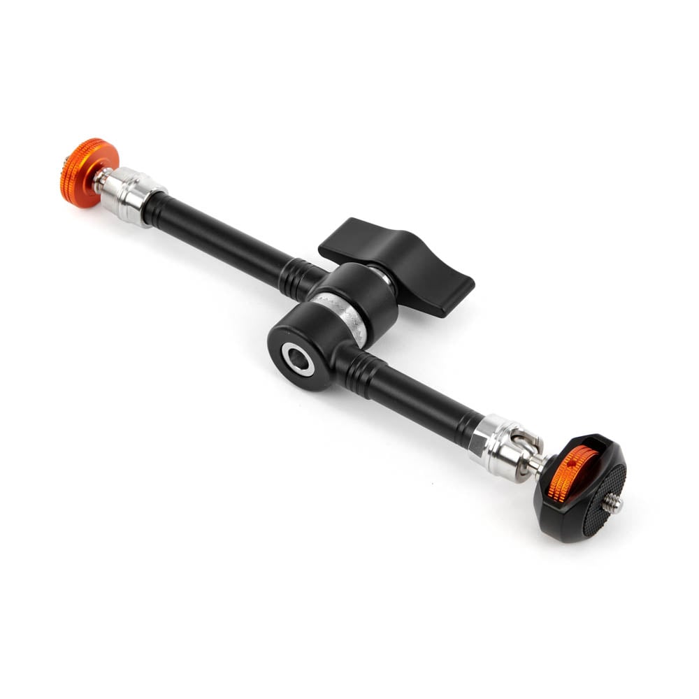 Black and orange mechanical component on a white background