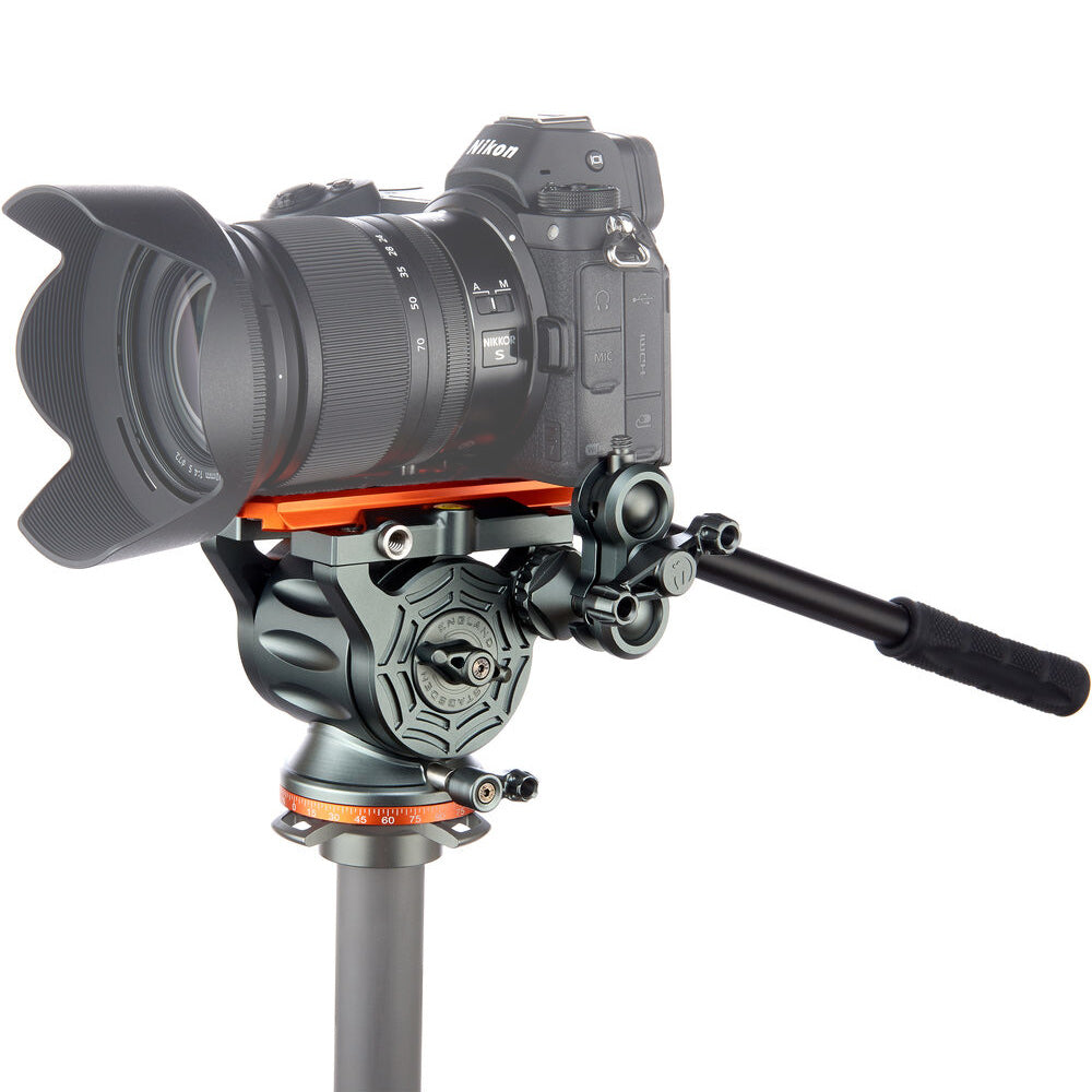 3 Legged Thing AirHed Cine-V fluid video head with Manfrotto 501-type plate for smooth pan/tilt control in professional filmmaking.