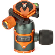 3 Legged Thing AirHed Vu Ball Head in matte black, featuring a magnesium alloy body with a clear vision panel showing the internal mechanism, Arca-type quick release plate, coloured knurled tightening knob, integrated bubble level, and 360° panning capability with independent pan lock.