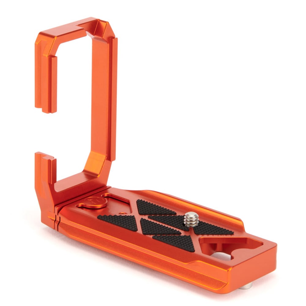 Orange metal camera bracket on a white background