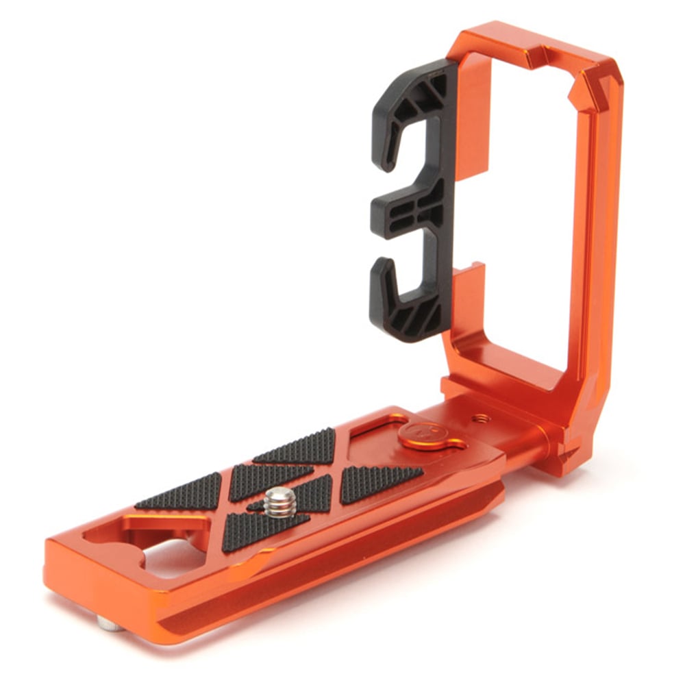 Orange and black metal tool holder on a white background