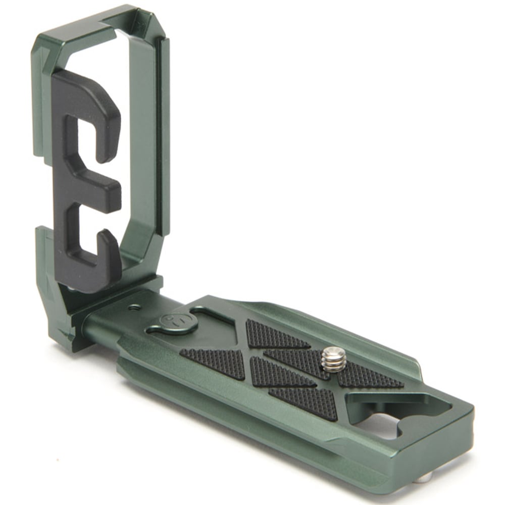 Green camera accessory on a white background
