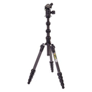 Black camera tripod on a white background