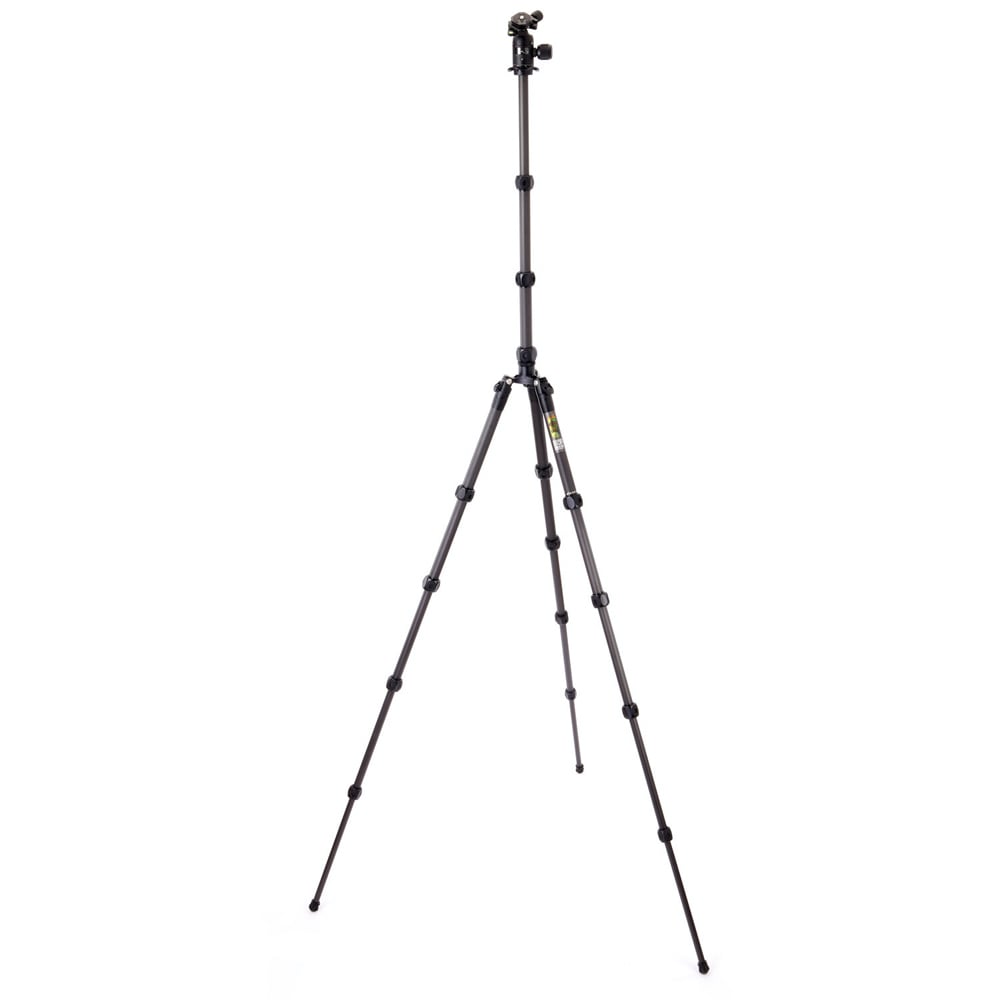 Black camera tripod on a white background