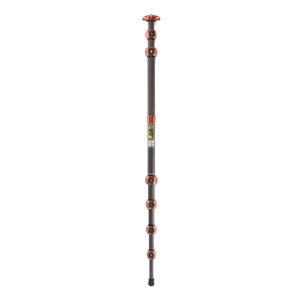 Carbon fiber trekking pole with orange accents on a white background