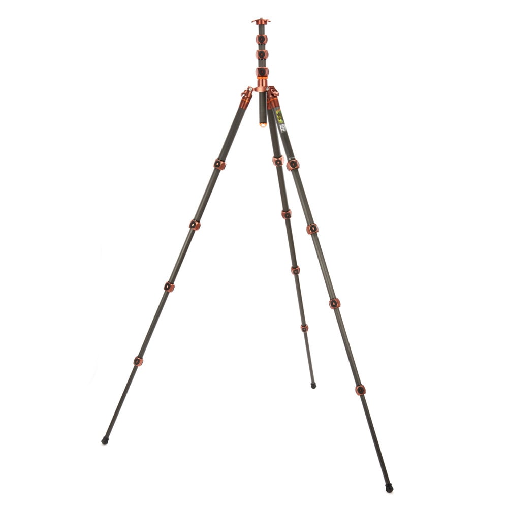 Black tripod with copper accents on a white background