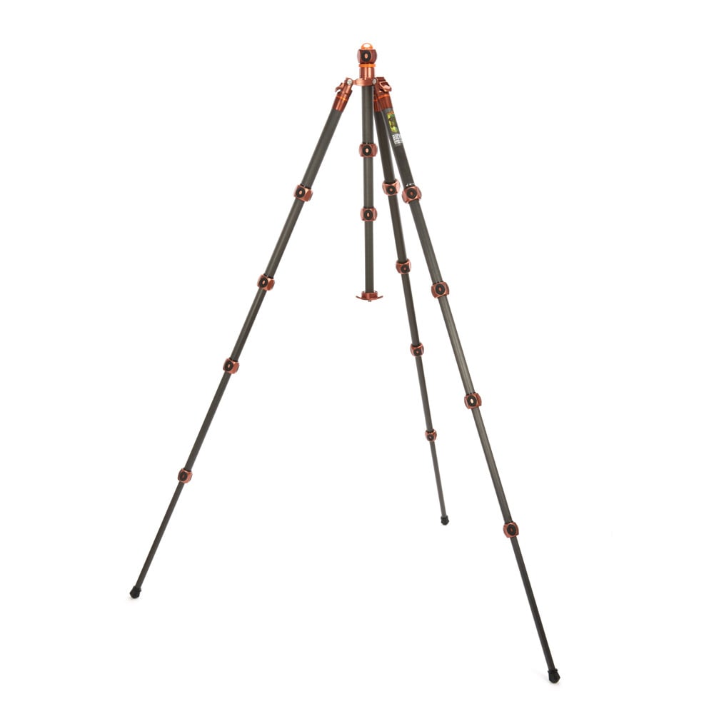Black tripod with orange accents on a white background