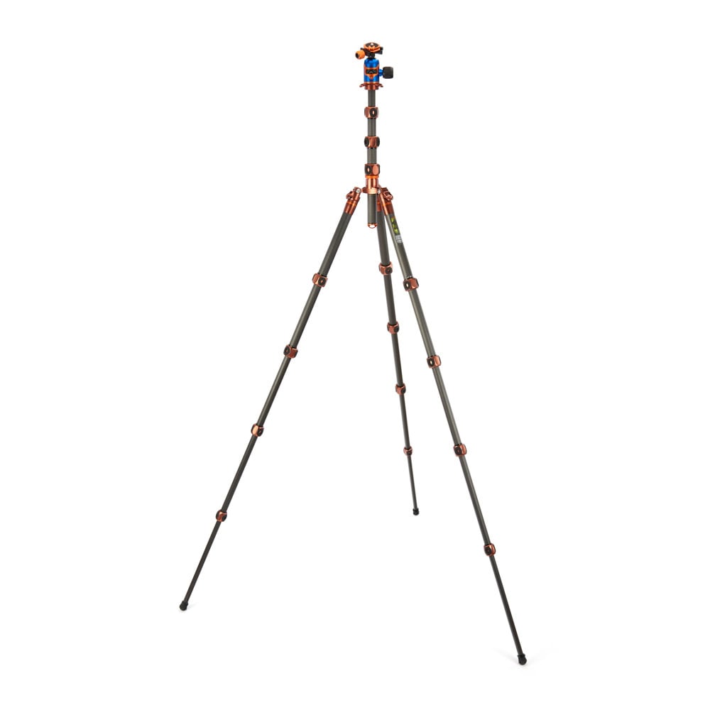Camera tripod with adjustable head on a white background