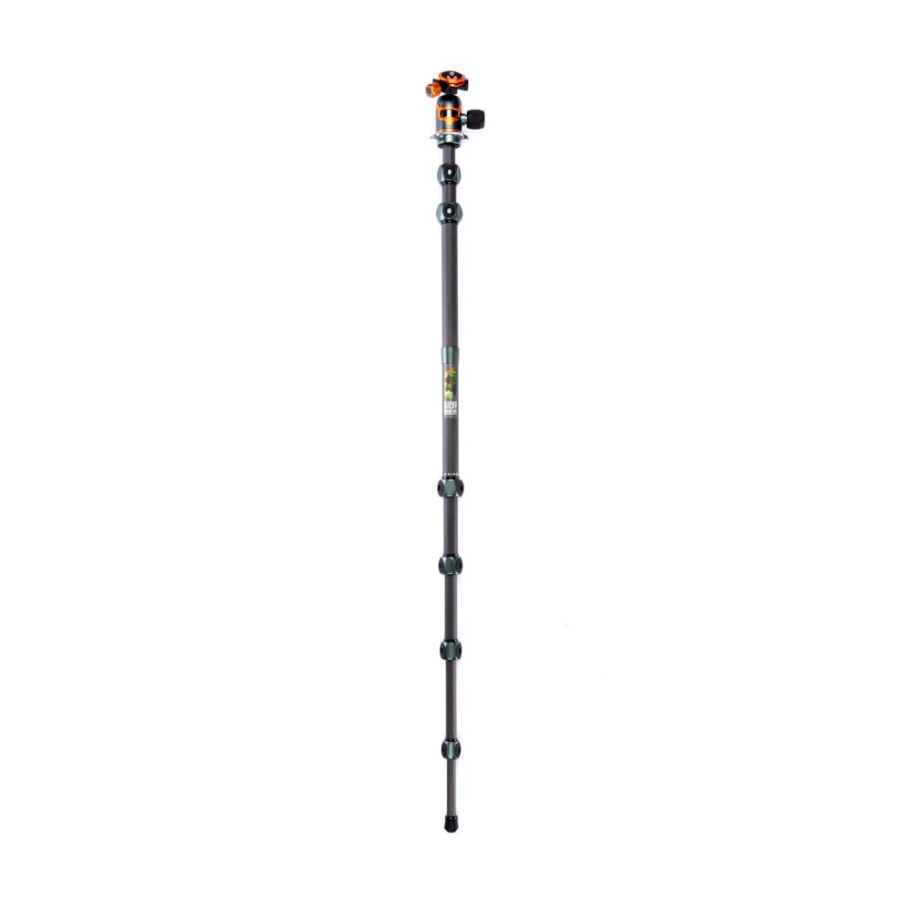 Black adjustable tripod on a white background