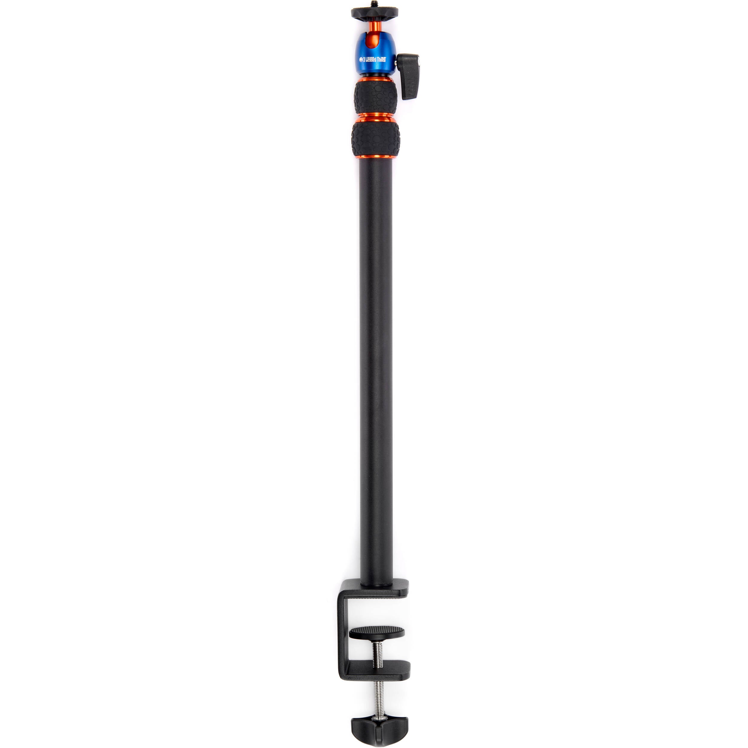 3 Legged Thing Camera Desk Mount Stand (Vertical) with a vertical extending pole, secure table clamp, small omni-directional ball head with 1/4"-20 thread, made from aerospace-grade magnesium alloy supporting up to 1 kg.