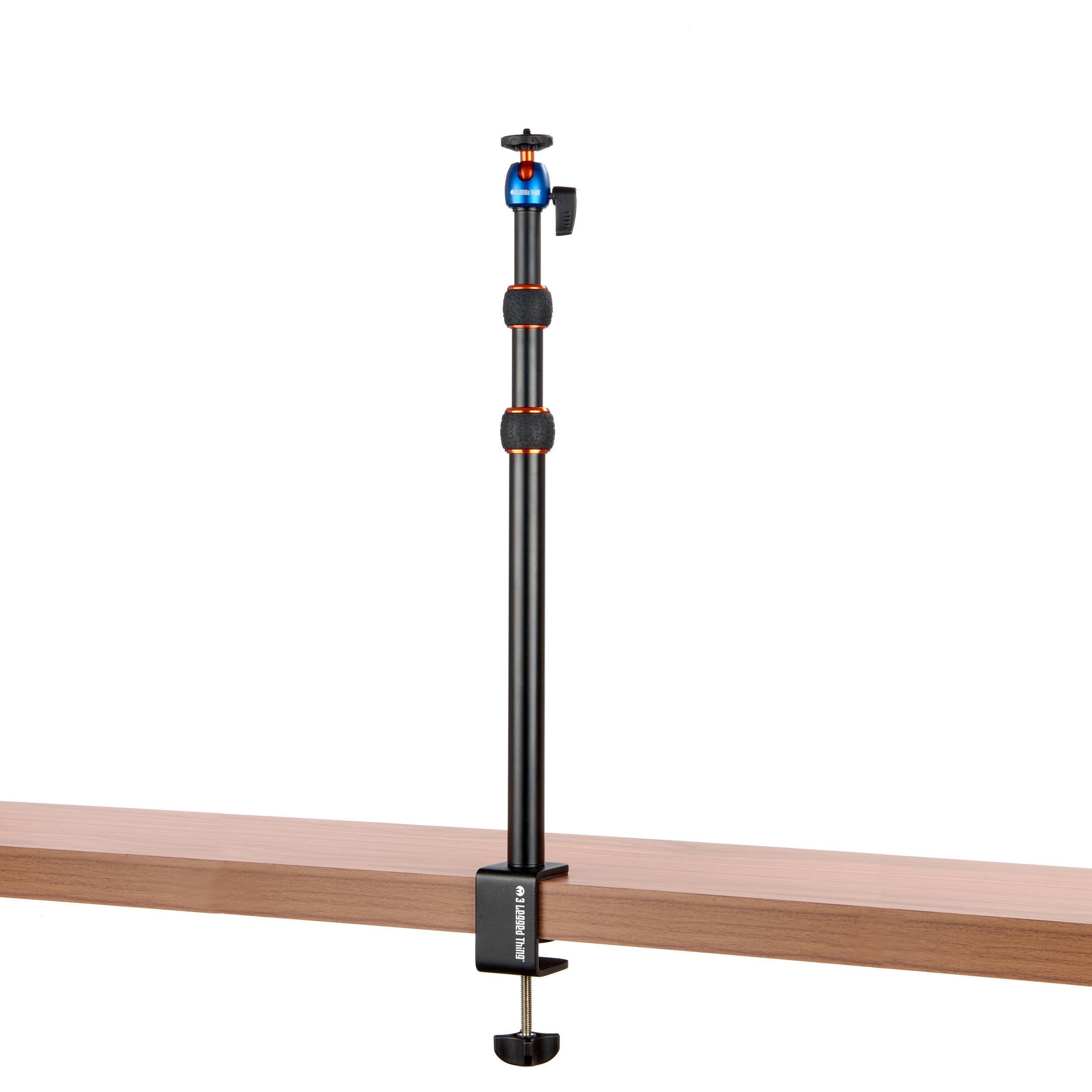 3 Legged Thing Camera Desk Mount Stand (Vertical) with a vertical extending pole, secure table clamp, small omni-directional ball head with 1/4"-20 thread, made from aerospace-grade magnesium alloy supporting up to 1 kg.