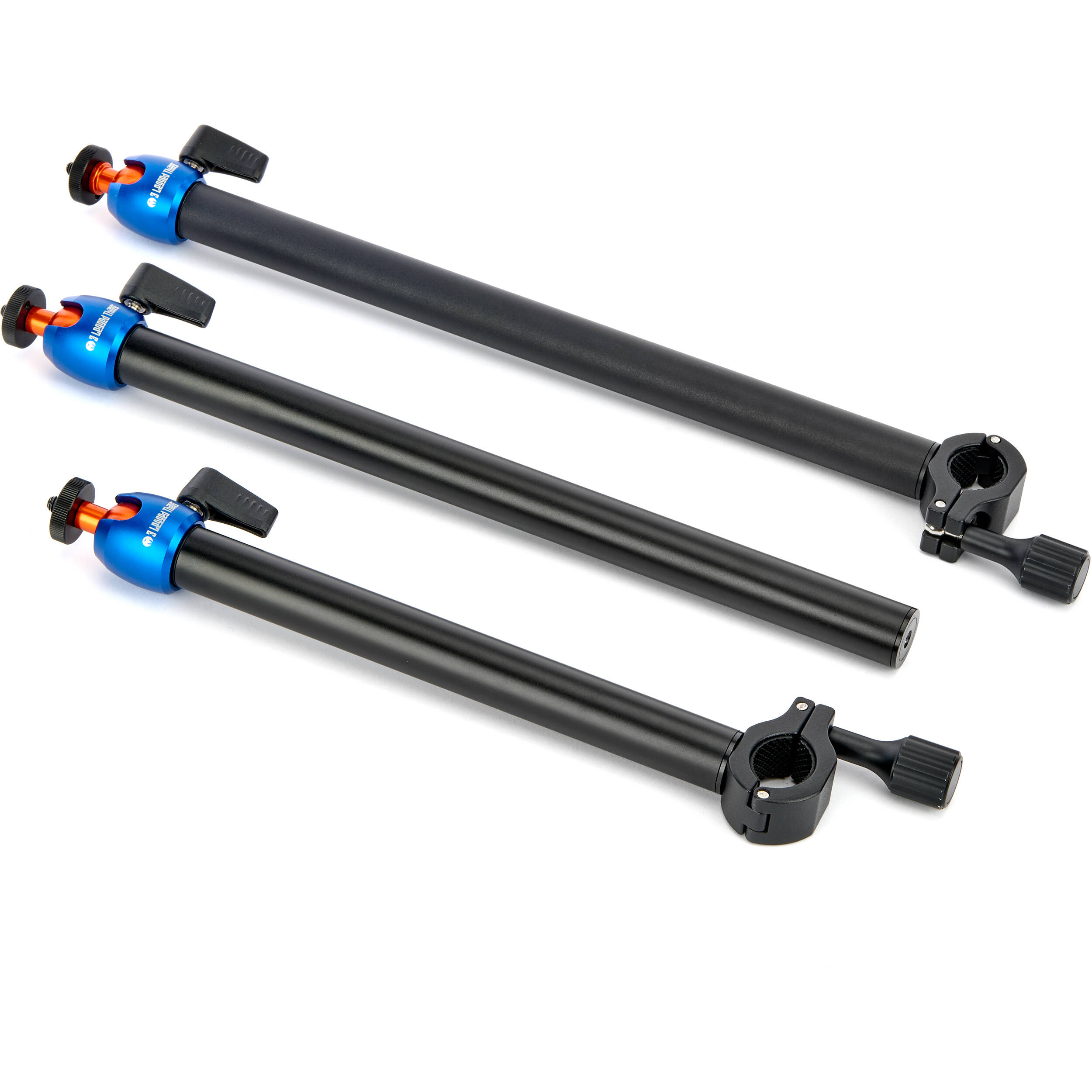3-Legged-Thing Camera Desk Mount Stand with articulated arm — vertical clamped pole with interconnected horizontal arm and ball-joint extender.