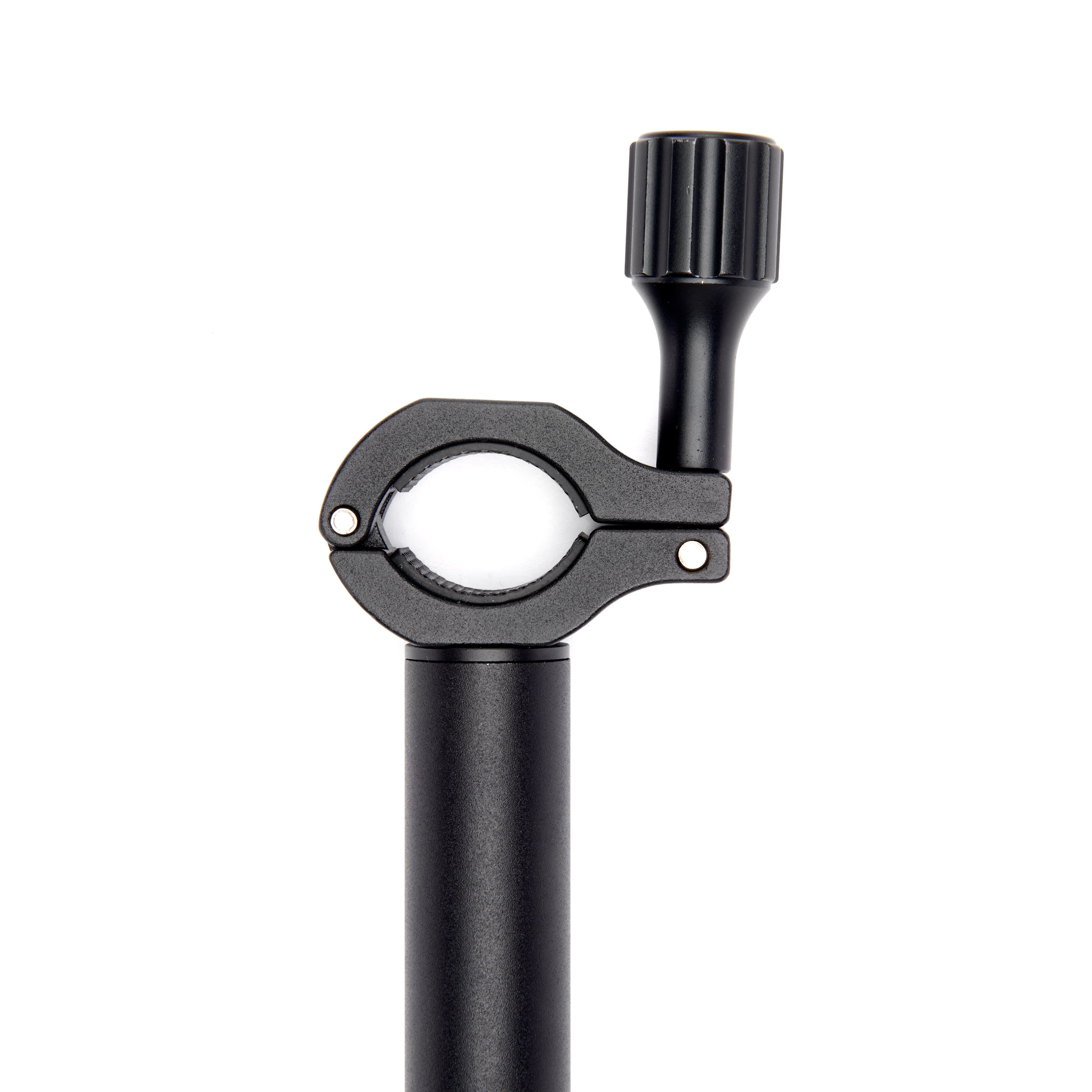 3-Legged-Thing Camera Desk Mount Stand with Auxiliary Arm — table-clamped vertical pole with a horizontal extension arm and additional articulating auxiliary arm with ball heads.