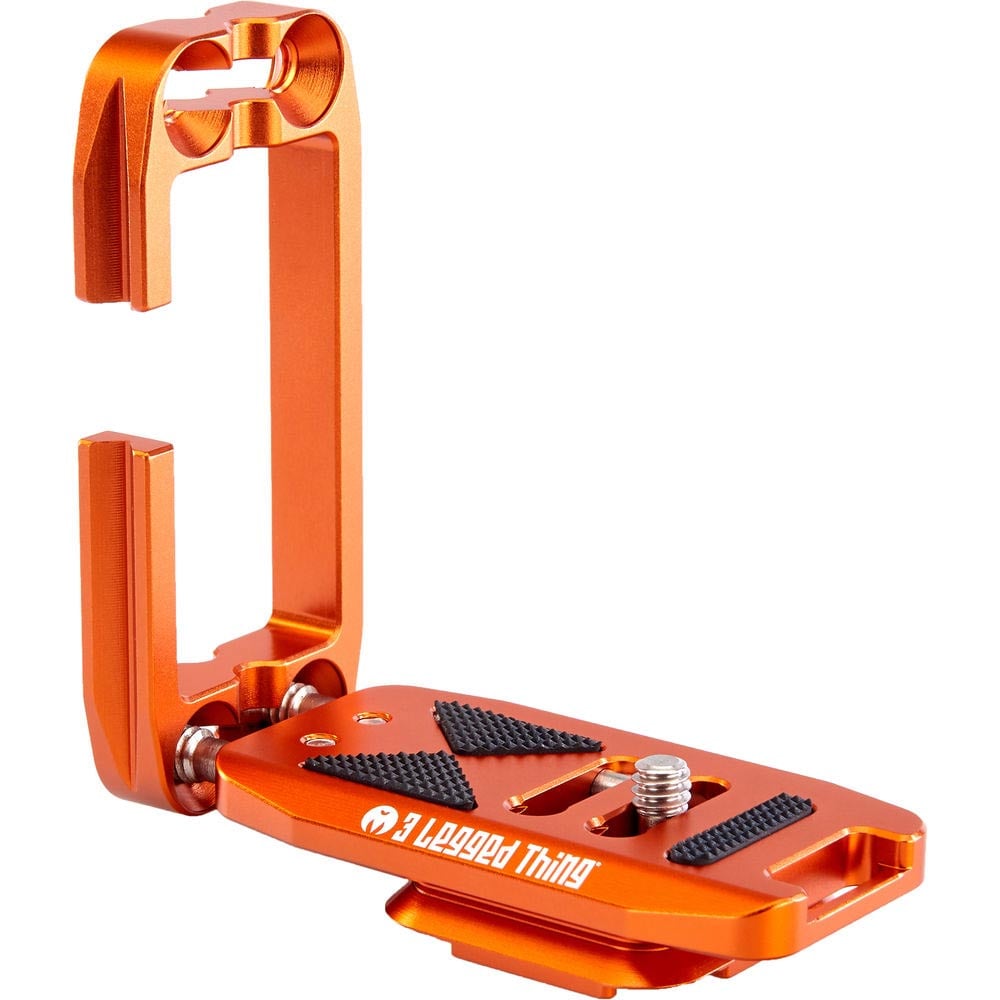 Orange metal mounting bracket with 'Legged Thing' branding on a white background