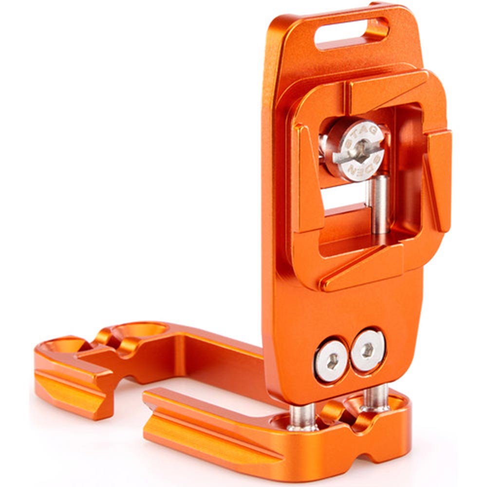 Orange metal tool with screws on a white background