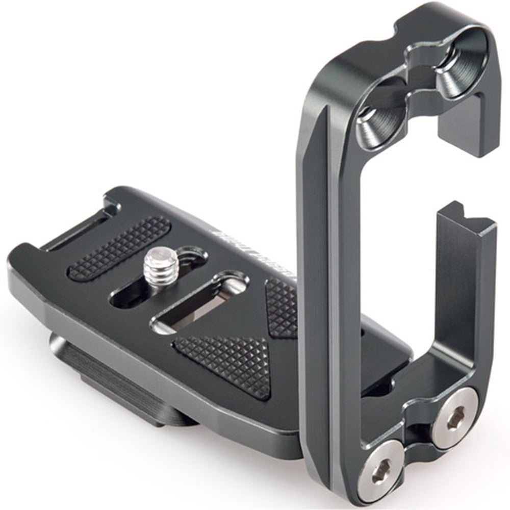 Camera accessory with metal bracket on a white background