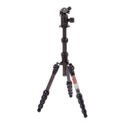 Black camera tripod on a white background