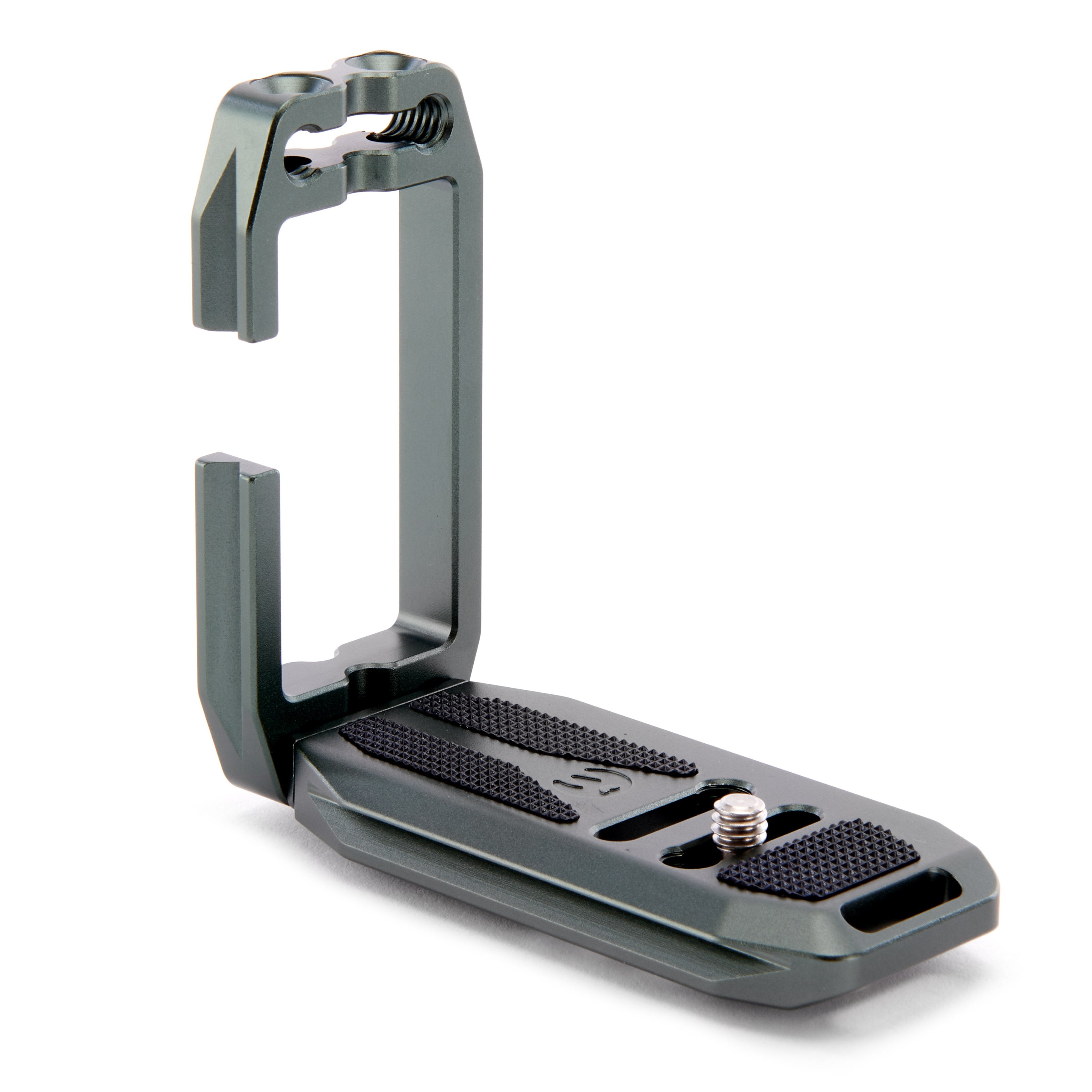 Gray metal camera accessory on a white background
