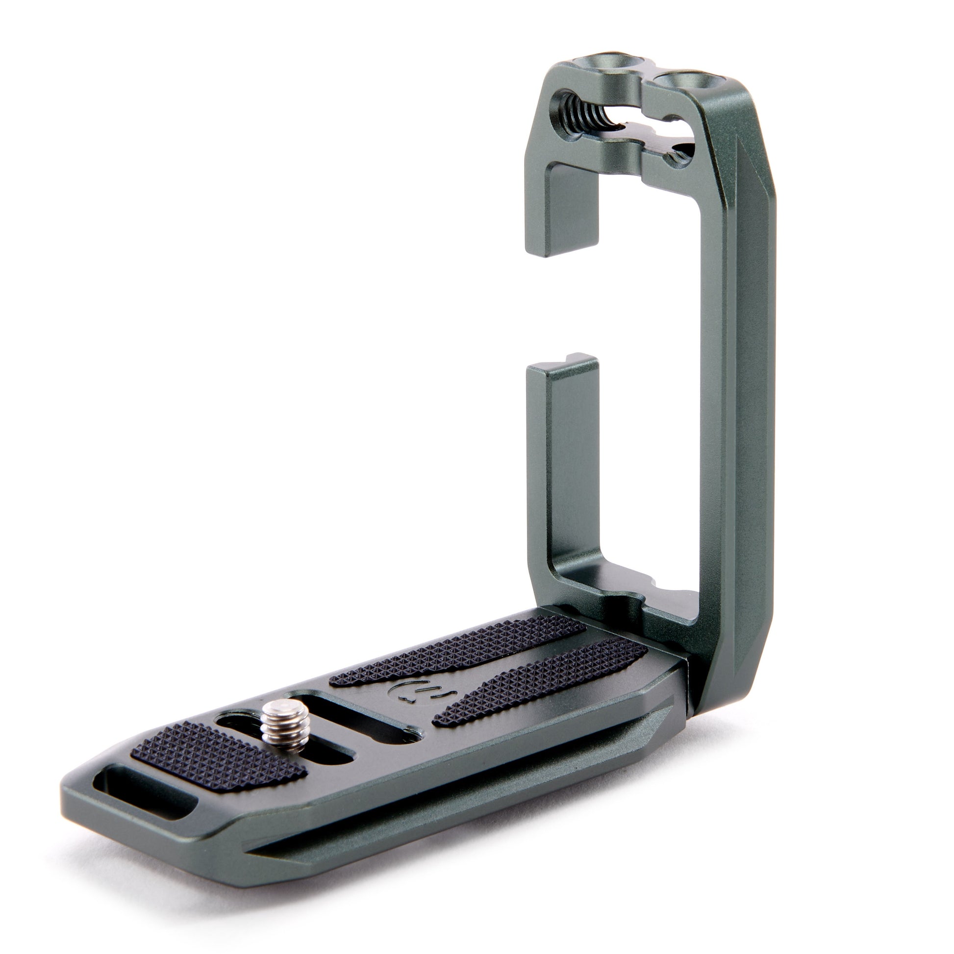 Gray metal camera accessory on a white background