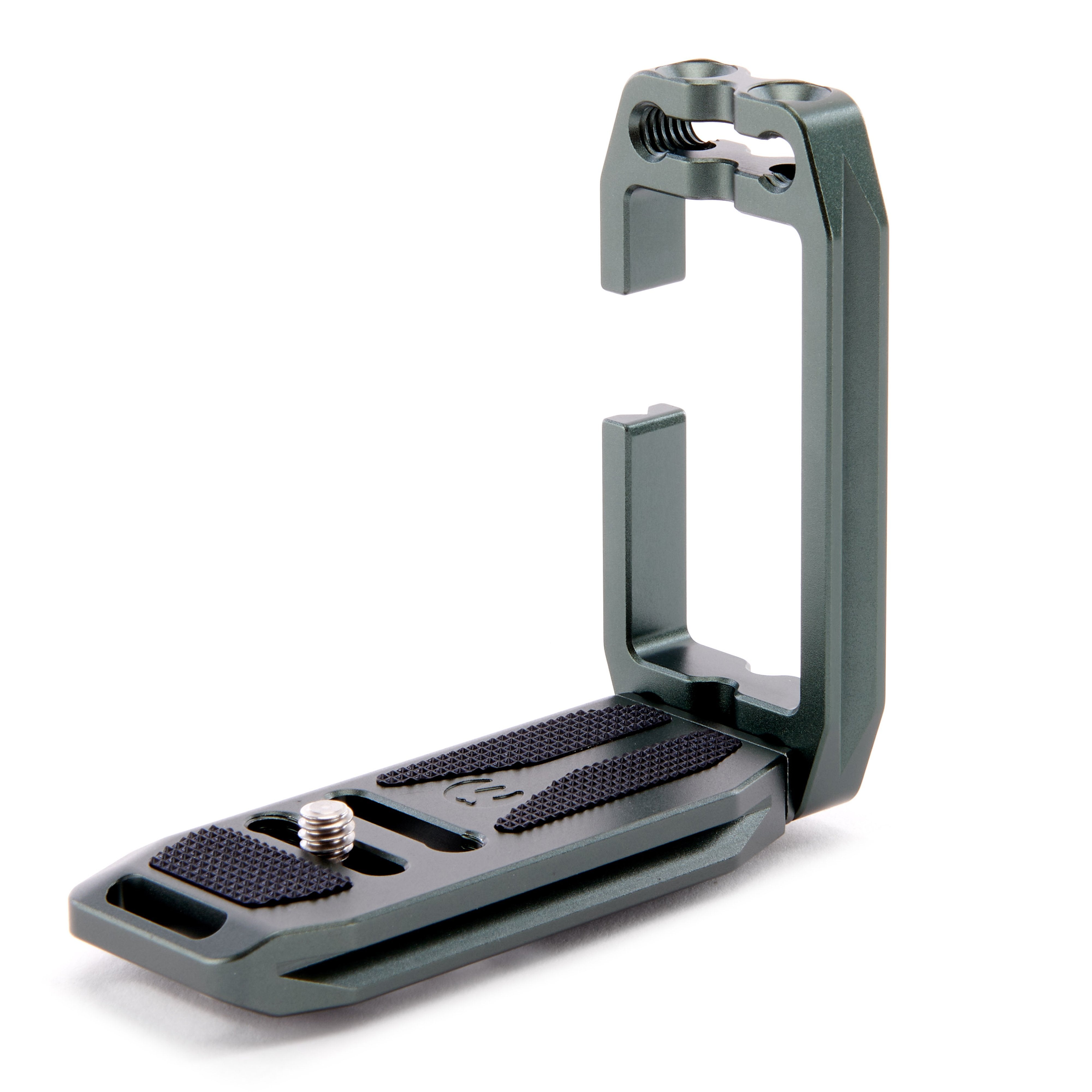 Gray metal camera accessory on a white background