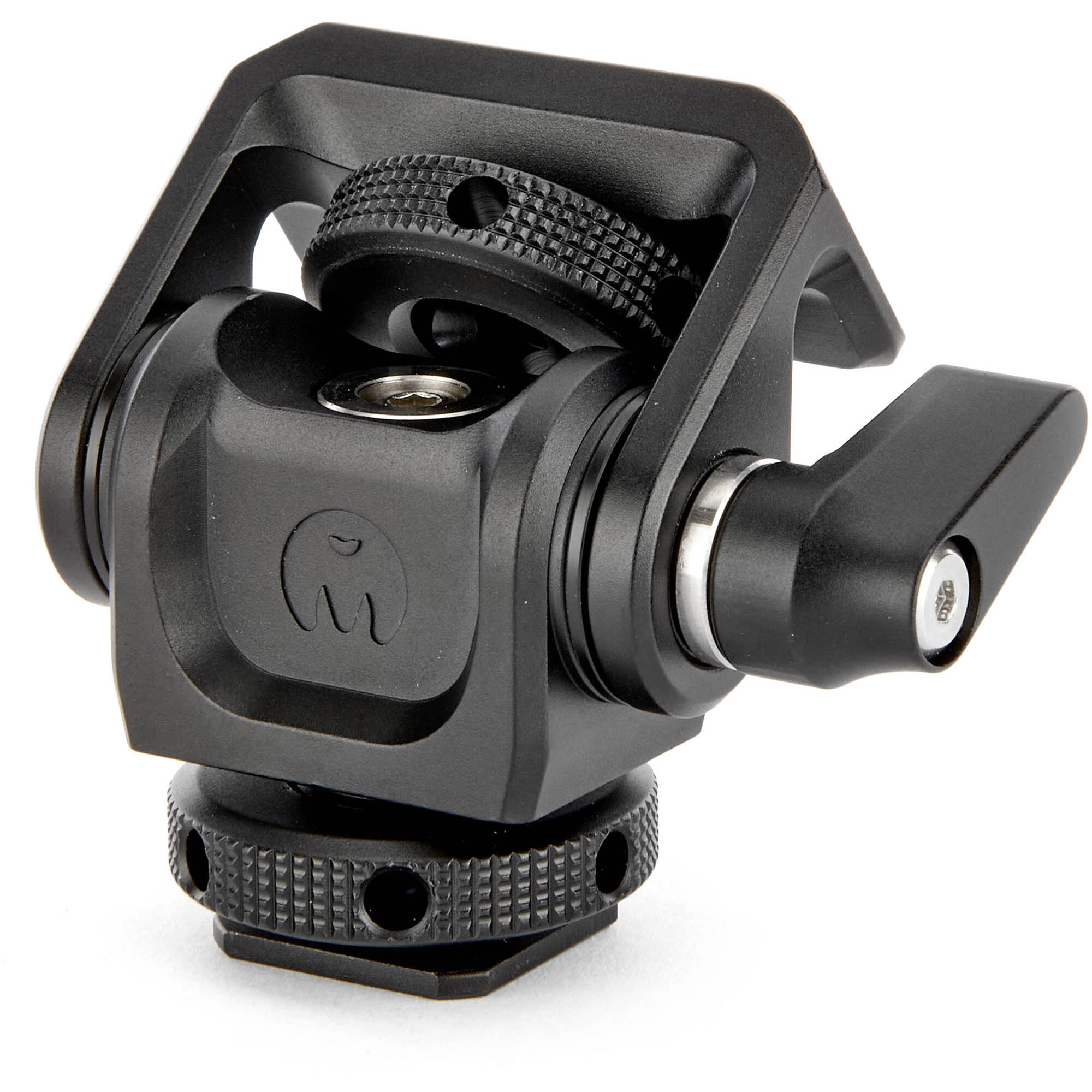 The Monty 1 Mighty Mini Cold Shoe provides a secure ultra-compact pan and tilt solution to position cameras monitors microphones and LED lights precisely.