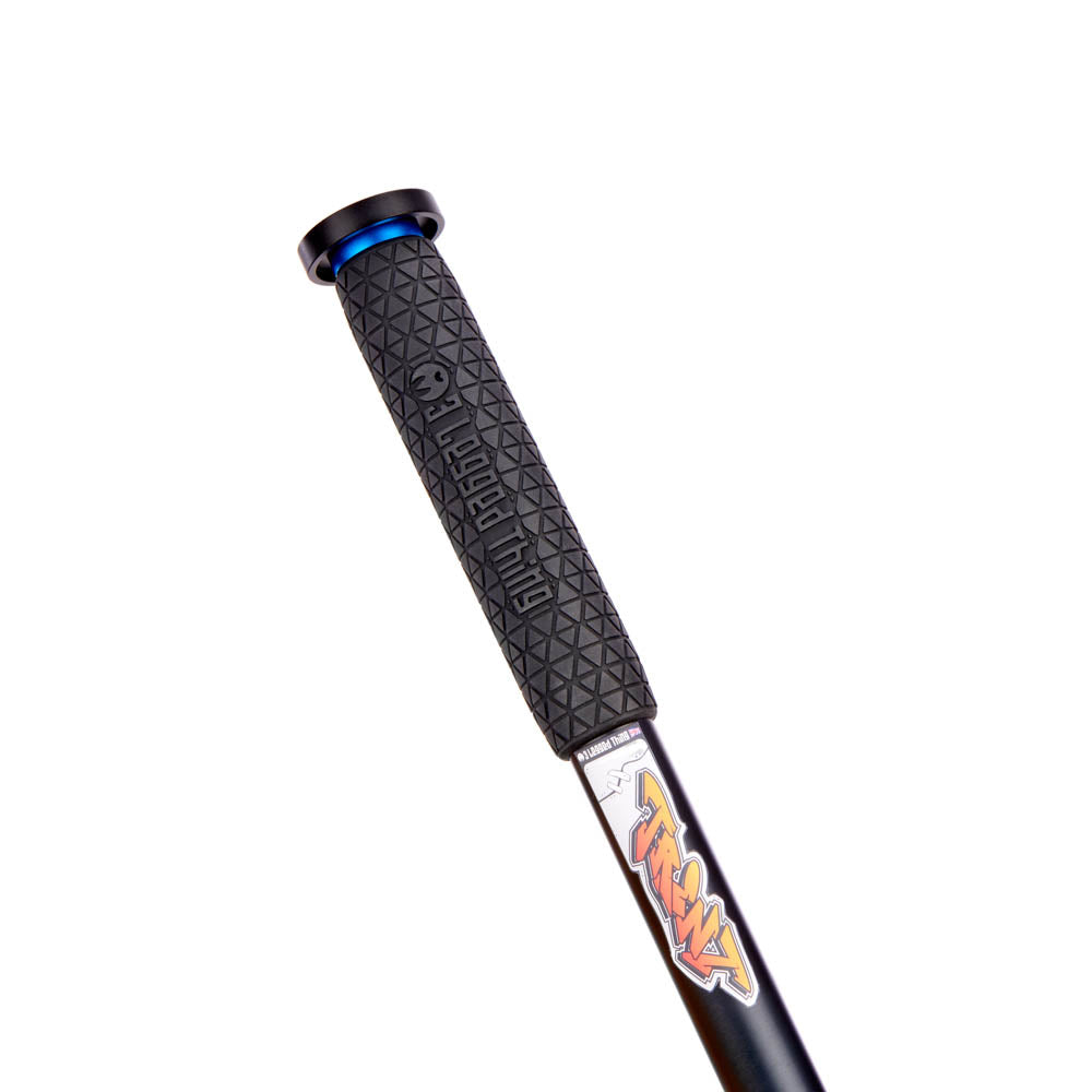 Black textured grip with colorful branding on a white background