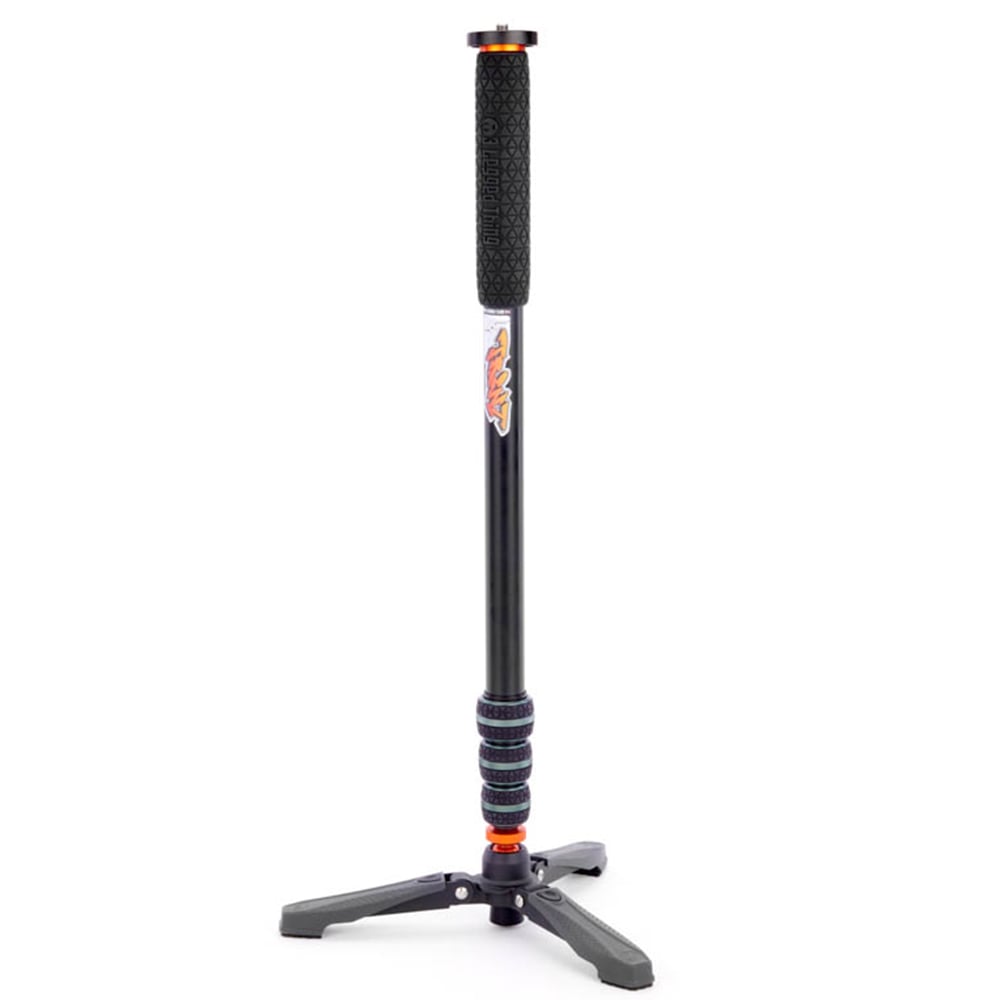 Black and orange monopod stand on a white background
