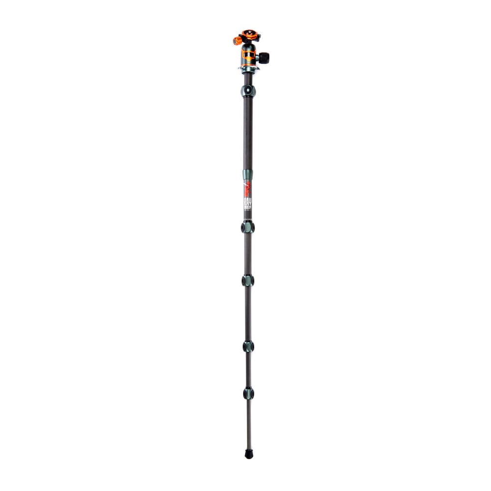 Black adjustable tripod pole on a white background