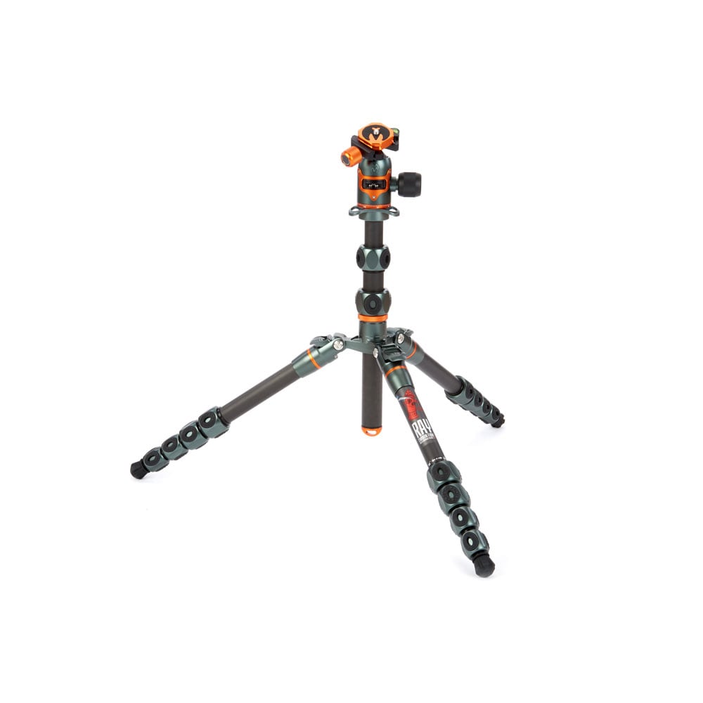 Camera tripod with ball head on a white background