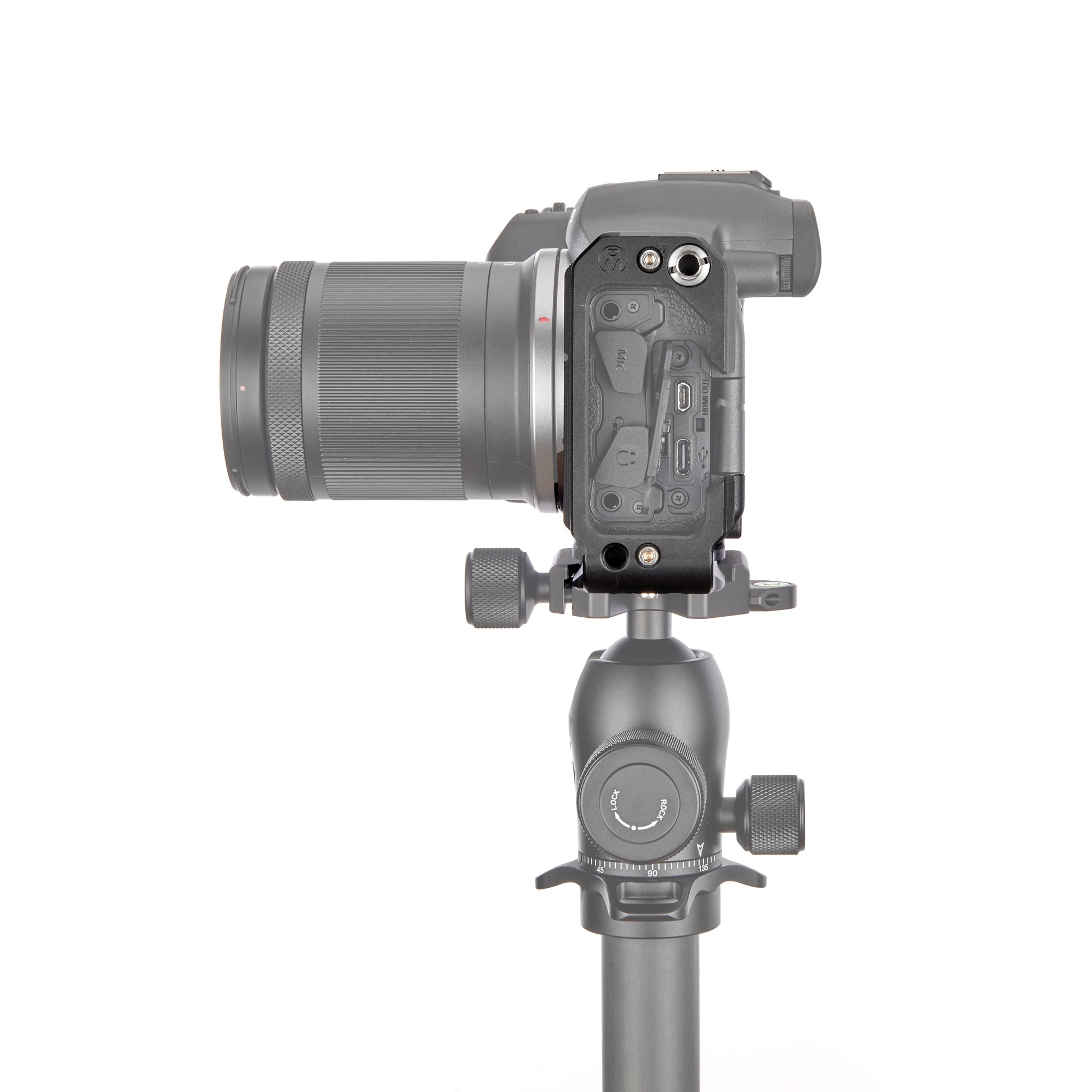 3‑Legged‑Thing Riley QD L‑bracket for R7 in Darkness black, Arca‑Swiss plate with vertical and horizontal camera mounting.