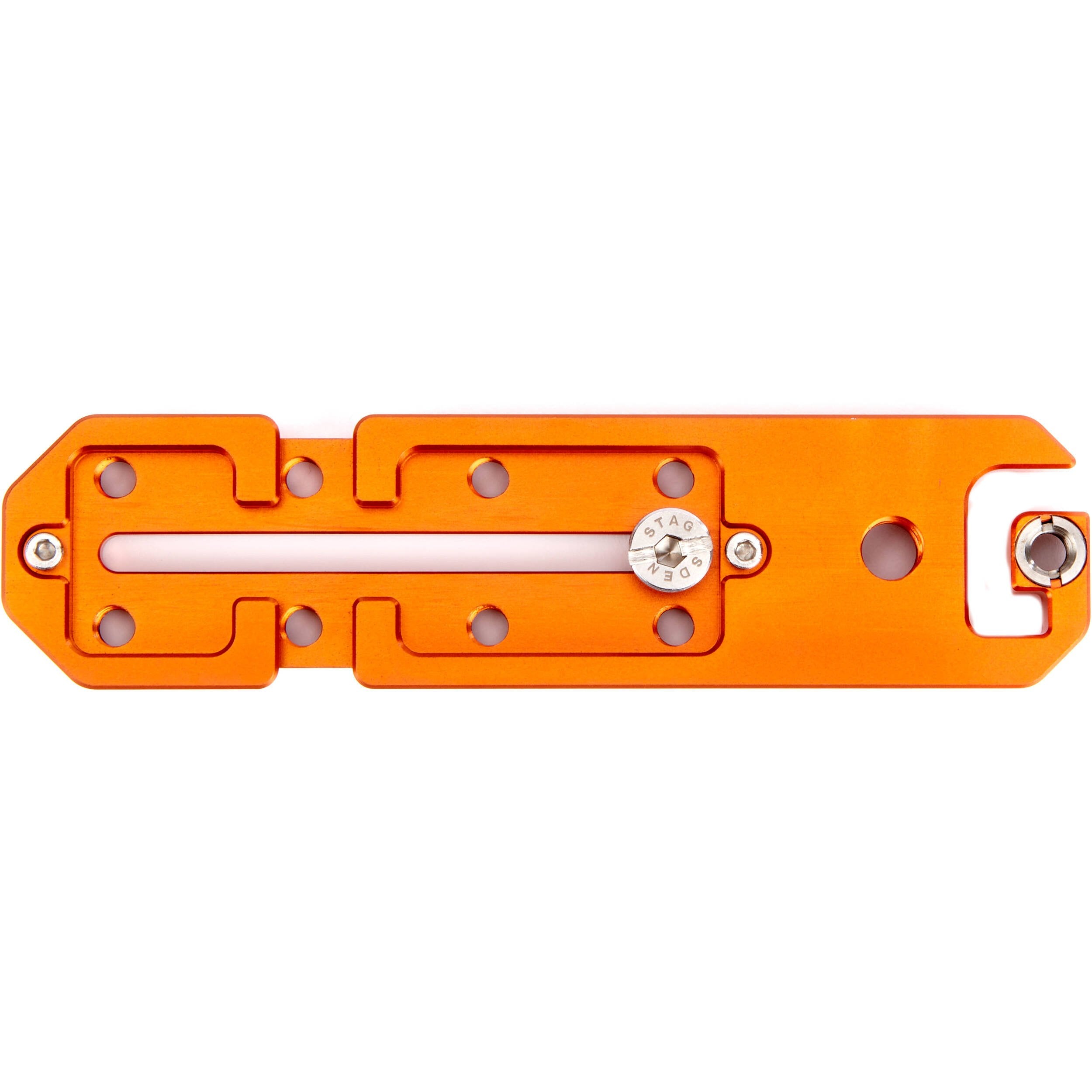 Orange metal plate with screws on a white background