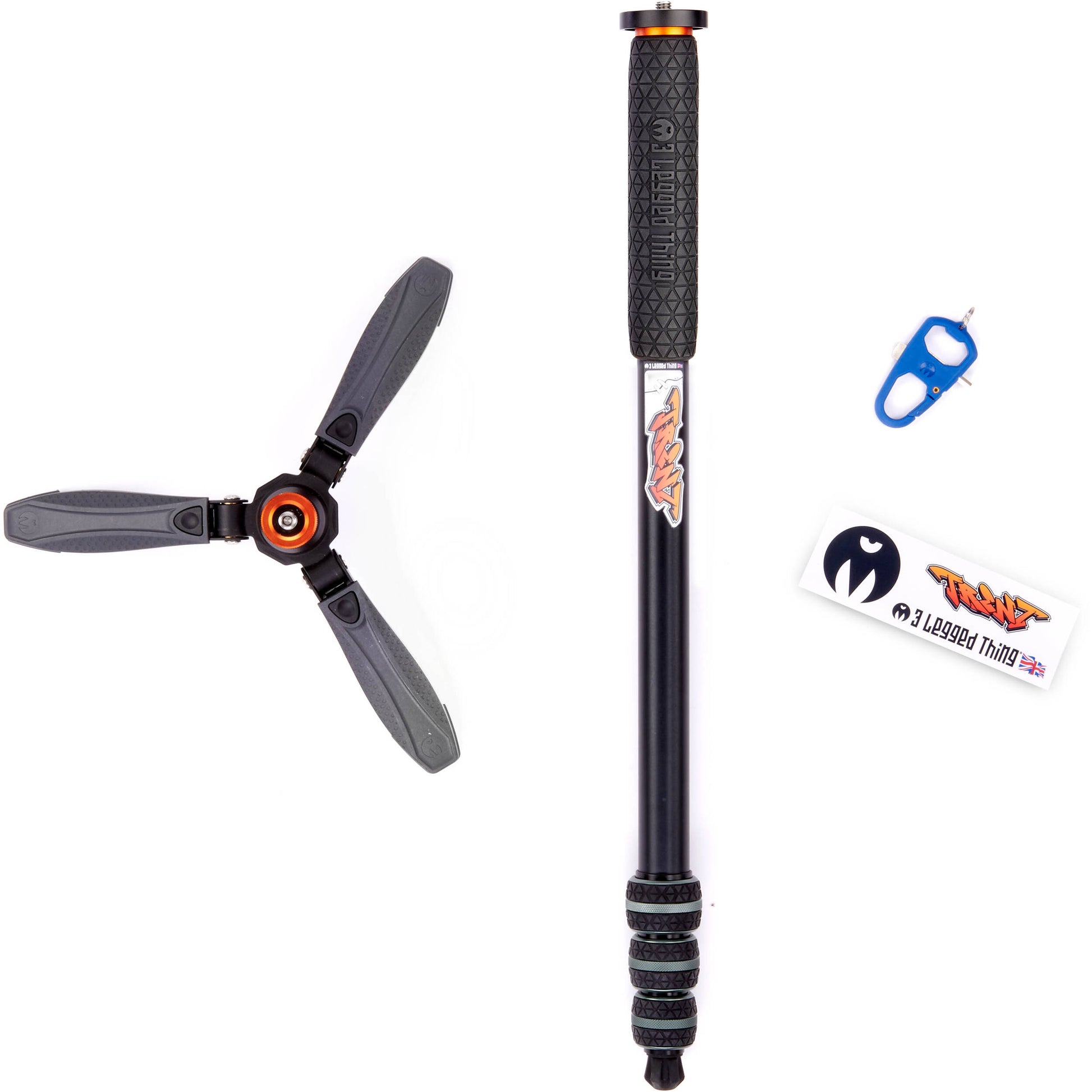 3 Legged Thing Trent Monopod Superkit in grey with interchangeable tripod footwear for professional stability.