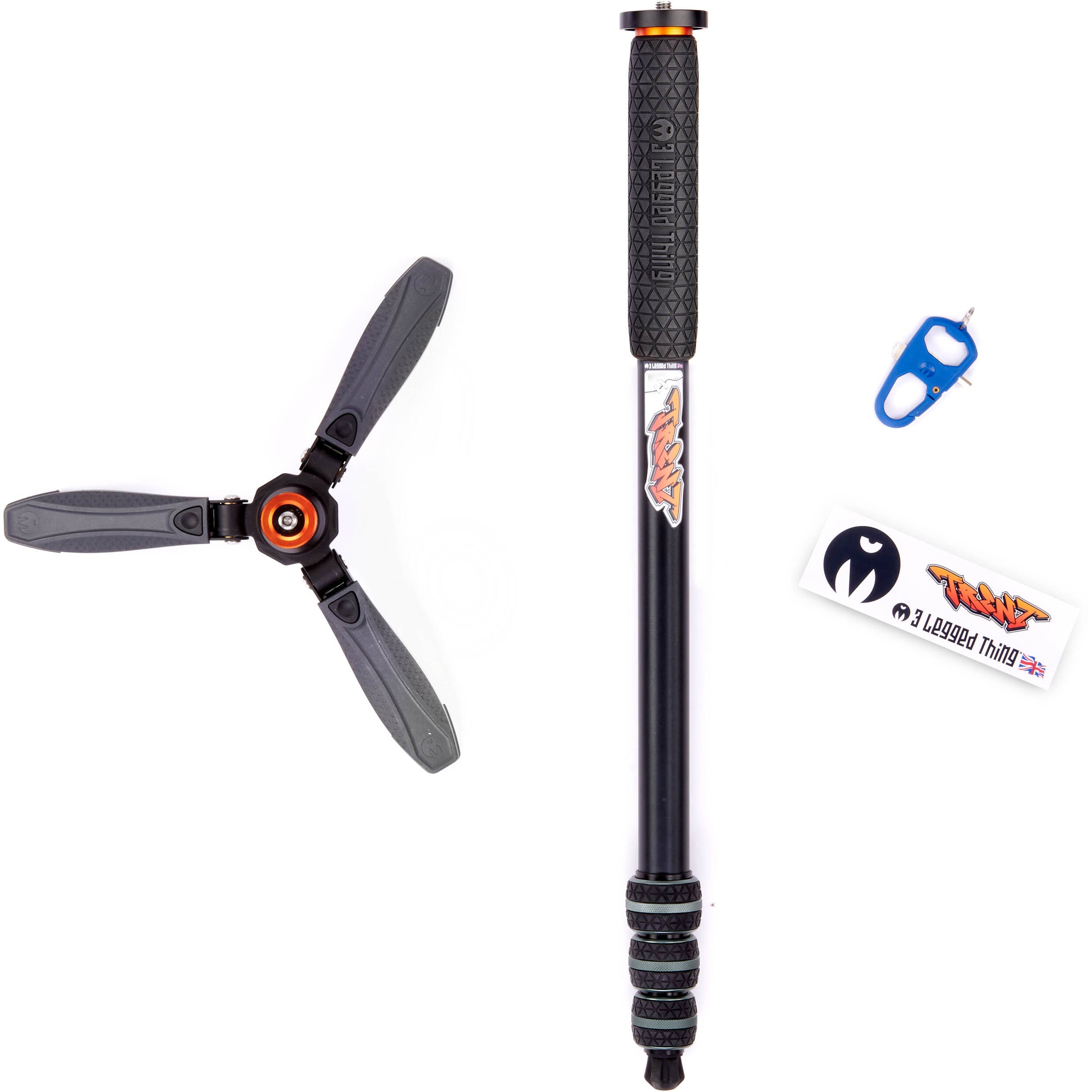 3 Legged Thing Trent Monopod Superkit in grey with interchangeable tripod footwear for professional stability.