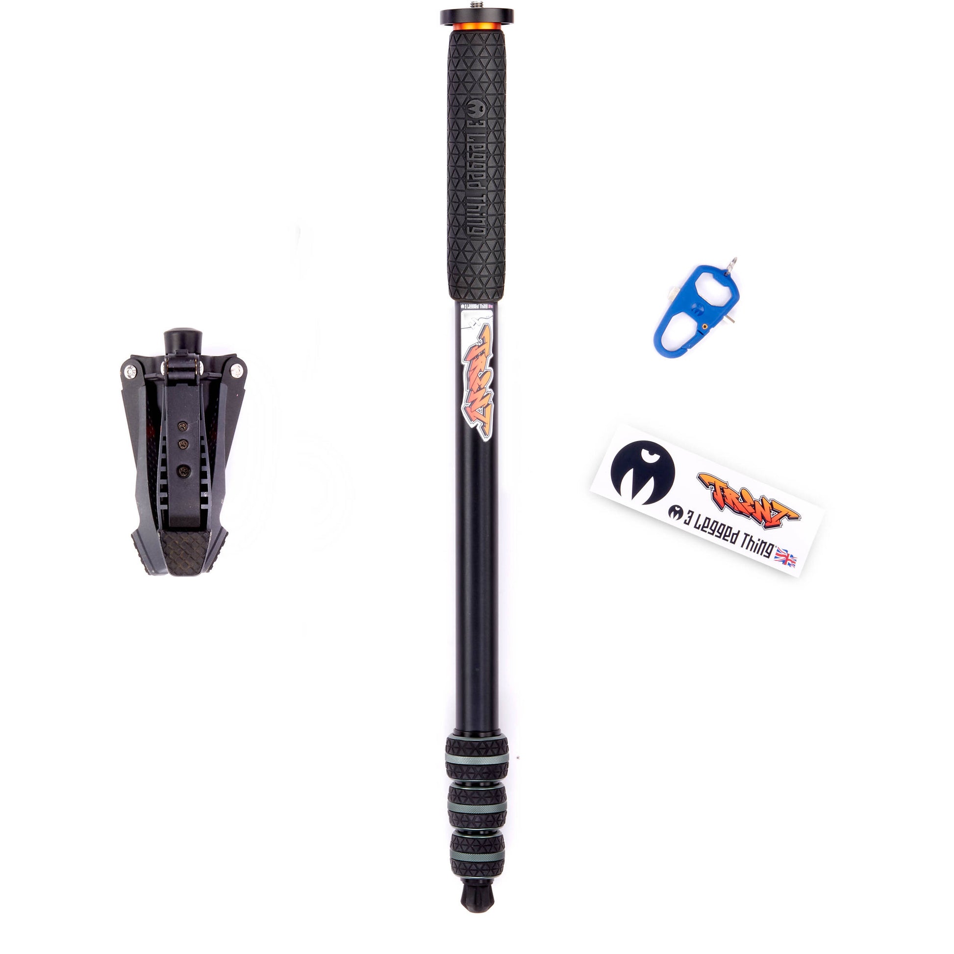 3 Legged Thing Trent Monopod Superkit in grey with interchangeable tripod footwear for professional stability.