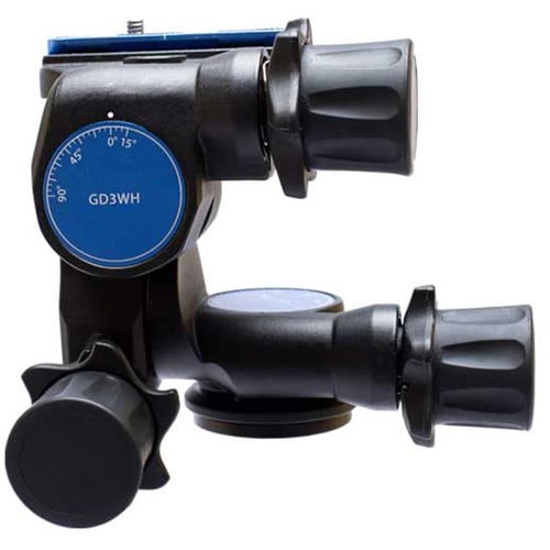 Benro GD3WH 3-Way Geared Head, precise and smooth adjustments for tripod-mounted cameras in photography and studio work.