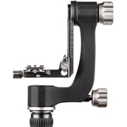 Benro GH2 aluminium gimbal head — matte‑black L‑shaped arm with Arca‑style quick‑release plate and pan/tilt control knobs.