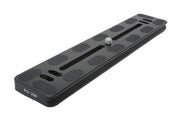 Benro PU-200 Quick Release Plate in anodised aluminium with anti-twist rubber inlays, 1/4-inch mounting screw, and Arca-type compatibility for stable camera support.