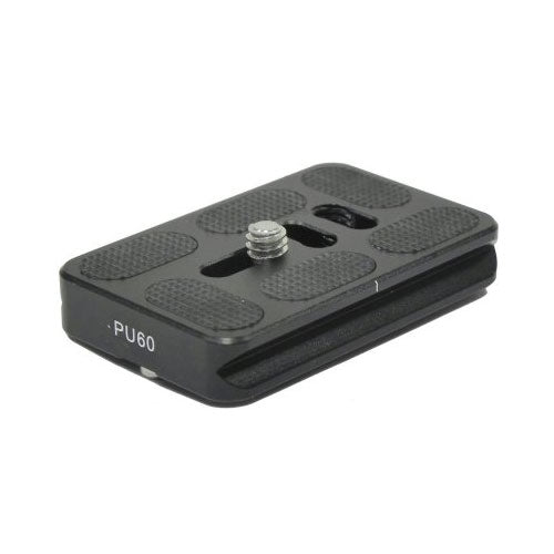 Benro PU‑60 Arca‑Swiss quick‑release plate in black with rubber anti-twist surface and ¼″ mounting screw.