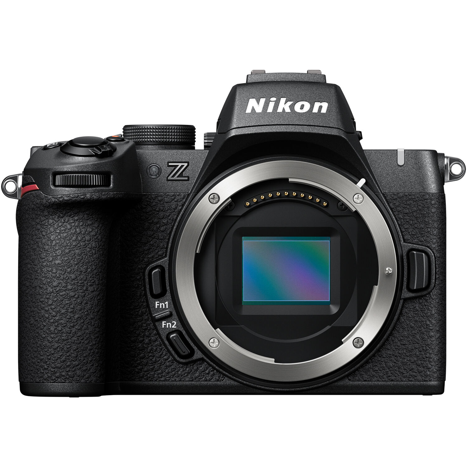 Nikon Z50 II Vlogging Kit in black featuring the Z50 II mirrorless camera body with attached NIKKOR Z 16–50 mm lens, alongside accessories including a compact vlogging LED light, shotgun microphone on cold shoe, handheld grip with wrist strap, and USB-C cable for charging.