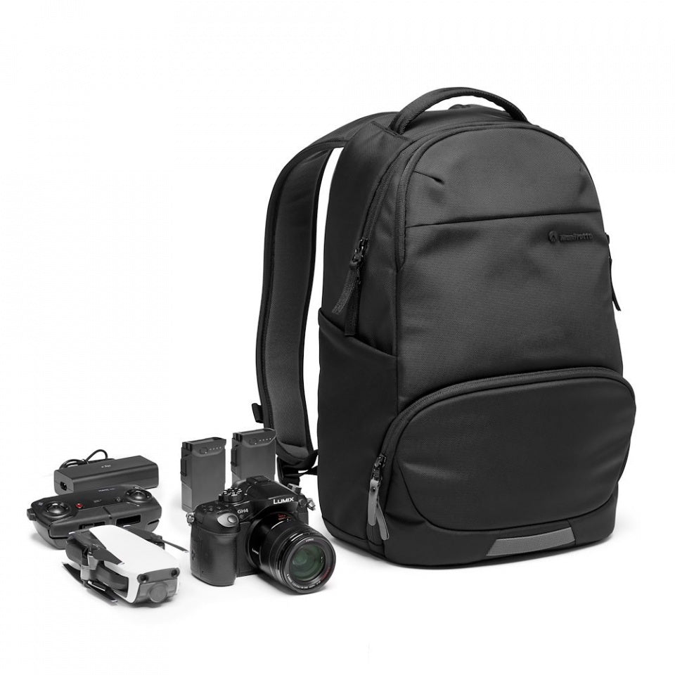 Manfrotto Advanced Active Backpack III for camera, lenses, 14" laptop, with padded protection and water-resistant design.