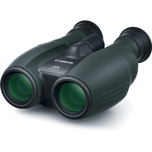 Canon 10x binoculars with Powered Image Stabiliser, field-flattener lenses, and multi-coated optics.