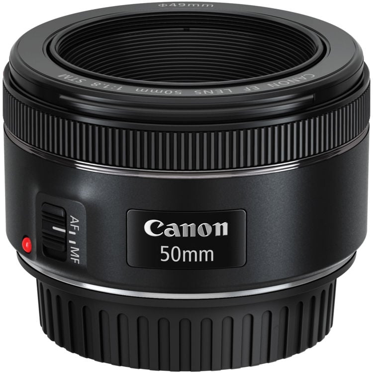 Canon 50mm camera lens on a white background