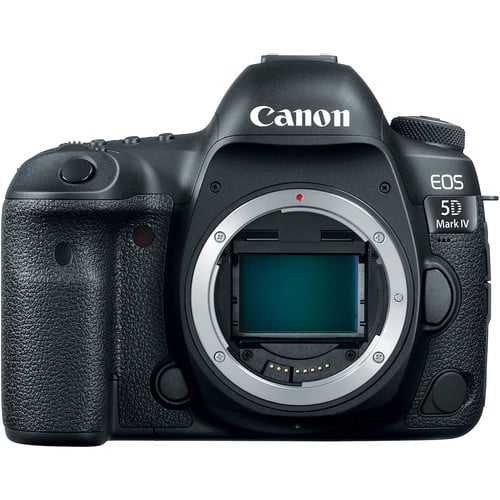 Canon EOS 5D Mark IV DSLR Camera: 30.4MP full-frame sensor, DIGIC 6+ processor, 7fps shooting, 4K video, Dual Pixel AF, built-in Wi-Fi, NFC, GPS, weather-sealed body.
