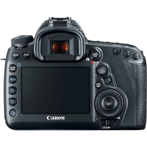 Canon EOS 5D Mark IV DSLR Camera: 30.4MP full-frame sensor, DIGIC 6+ processor, 7fps shooting, 4K video, Dual Pixel AF, built-in Wi-Fi, NFC, GPS, weather-sealed body.