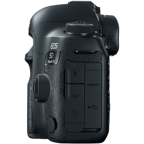Canon EOS 5D Mark IV DSLR Camera: 30.4MP full-frame sensor, DIGIC 6+ processor, 7fps shooting, 4K video, Dual Pixel AF, built-in Wi-Fi, NFC, GPS, weather-sealed body.