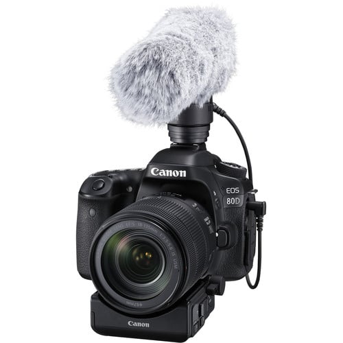 The Canon DM-E1 Directional Stereo Microphone is the best external microphone for DSLR cameras and helps to enhance audio quality when recording video.