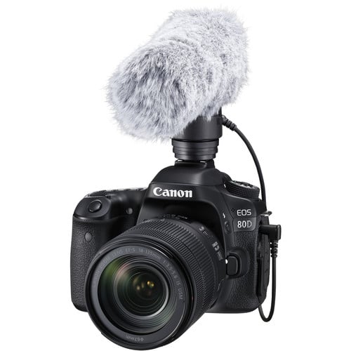 The Canon DM-E1 Directional Stereo Microphone is the best external microphone for DSLR cameras and helps to enhance audio quality when recording video.