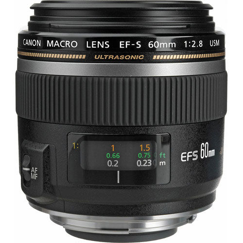 Canon EF-S 60mm lens on a white background